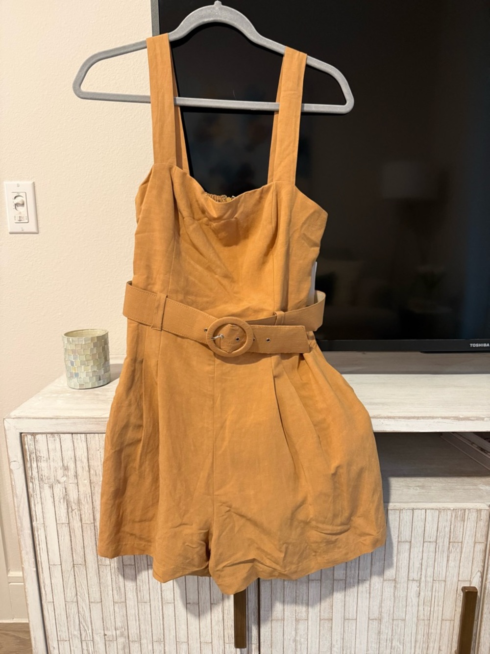 NWT Belted Linen Romper in Tan